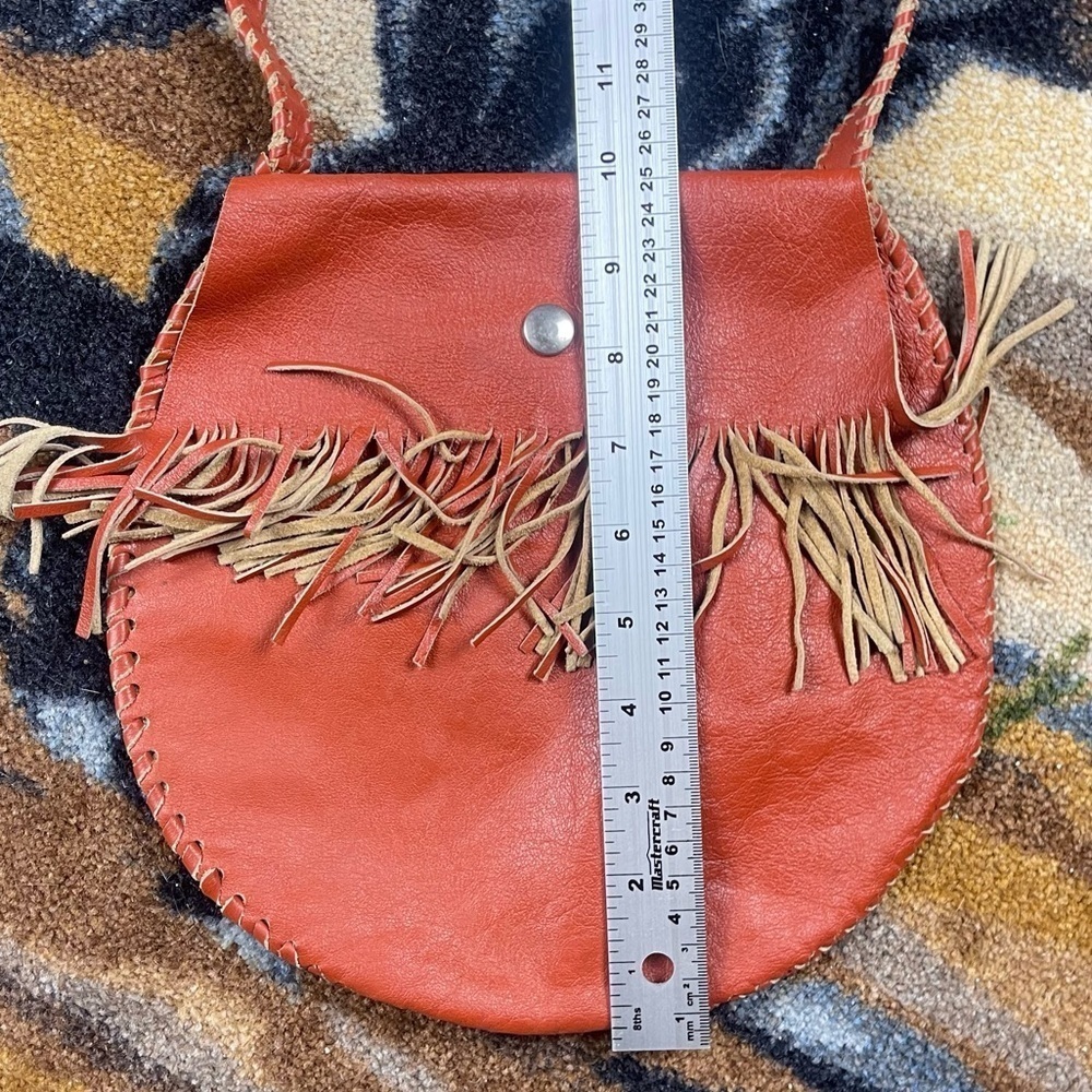 Vintage Leather Orange Bag with Fringe and Snap Closure - Picture 8 of 11